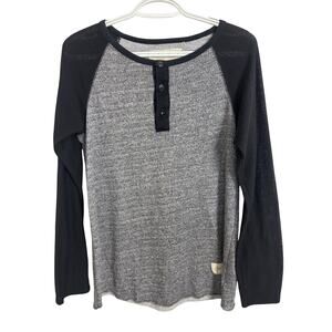 Kinetix Casual Luxury Gray Black Long Sleeve Henley Baseball Tee Size Medium USA